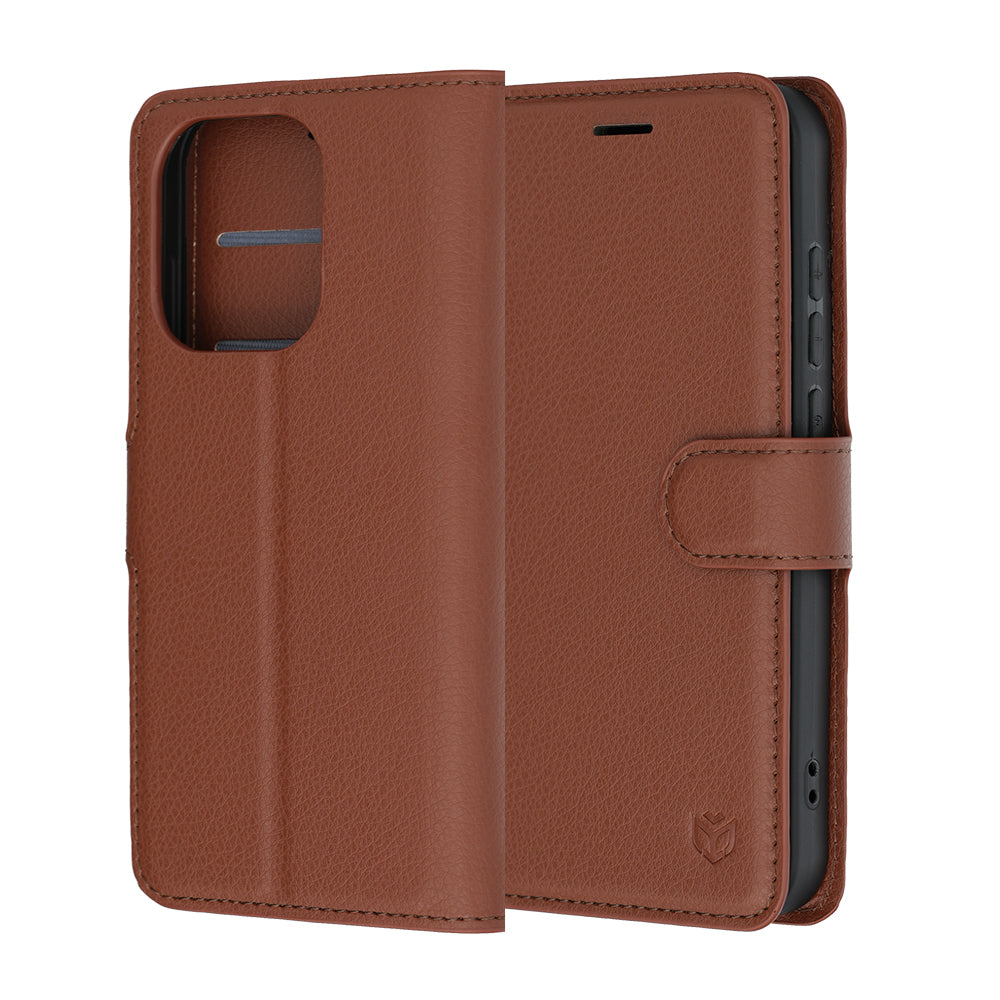 Pouzdro pro Oppo Reno16 Pro, Techsuit, kožené folio, hnědé