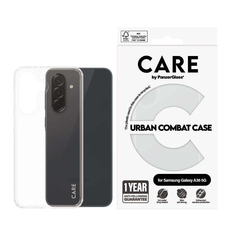 Pouzdro pro Samsung Galaxy A36 A366, PanzerGlass, Care Urban Combat, Průhledné