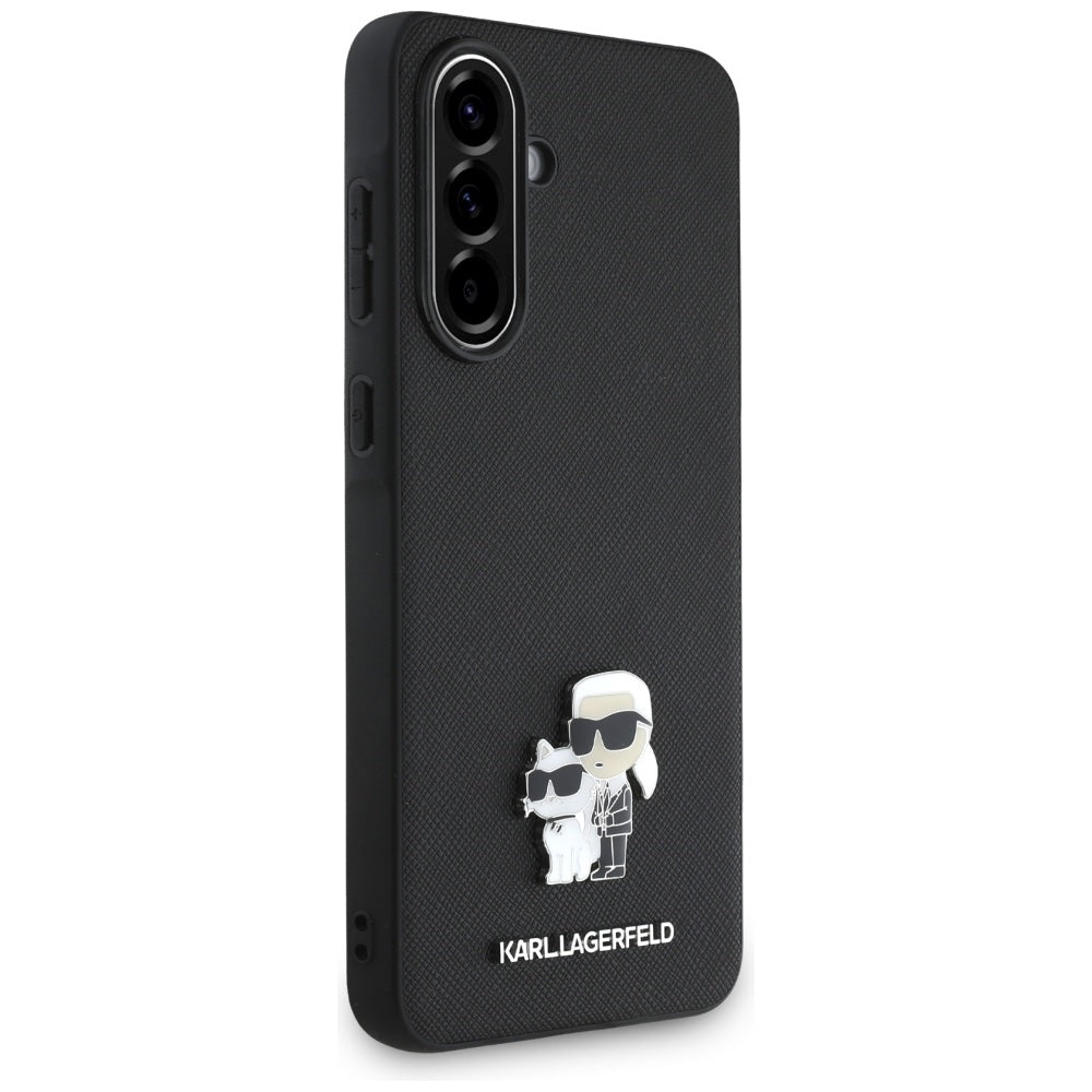 Pouzdro pro Samsung Galaxy A56 A566, Karl Lagerfeld, Saffiano Karl & Choupette Metal, černé.