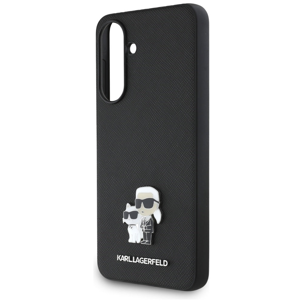Pouzdro pro Samsung Galaxy A56 A566, Karl Lagerfeld, Saffiano Karl & Choupette Metal, černé.