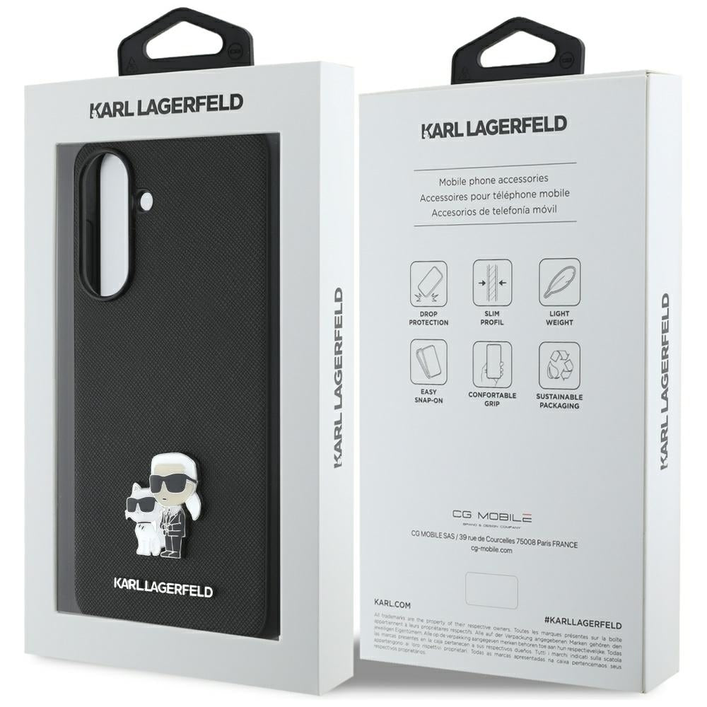 Pouzdro pro Samsung Galaxy A56 A566, Karl Lagerfeld, Saffiano Karl & Choupette Metal, černé.