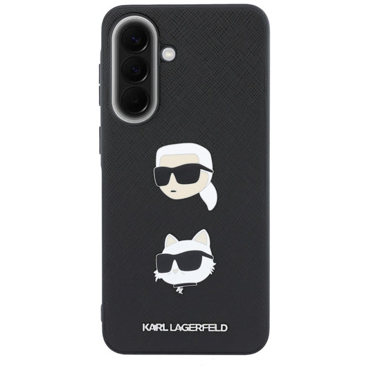 Pouzdro pro Samsung Galaxy A57 5G, Karl Lagerfeld, Grained Karl & Choupette's Heads Pins and Logo, černé