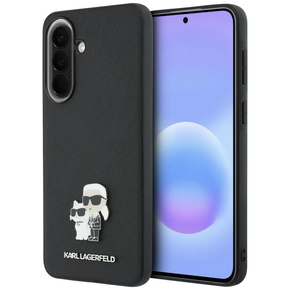 Pouzdro pro Samsung Galaxy A57 5G, Karl Lagerfeld, Saffiano Karl & Choupette Metal, černé