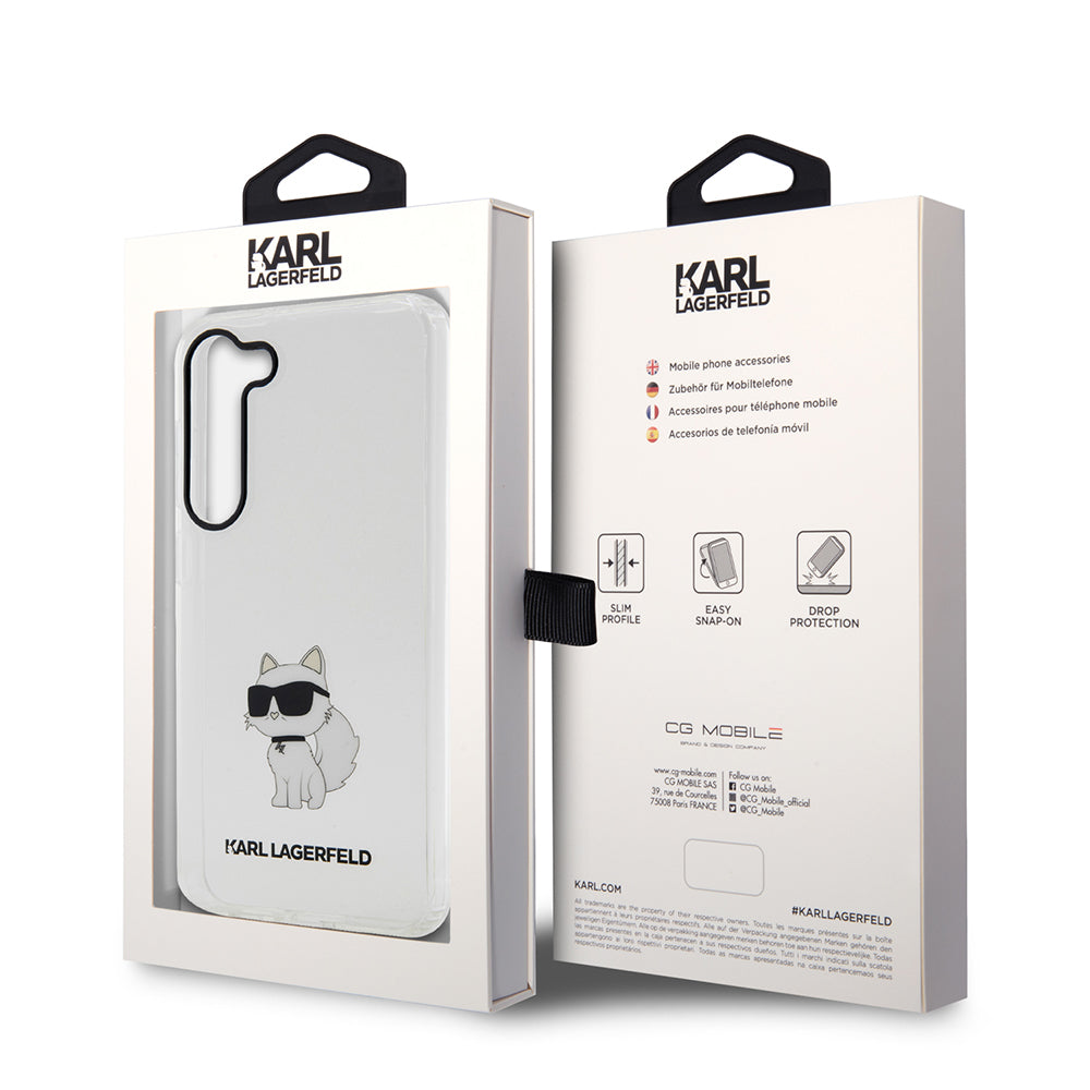 Pouzdro pro Samsung Galaxy S23 S911, Karl Lagerfeld, Ikonik Choupette, Průhledné