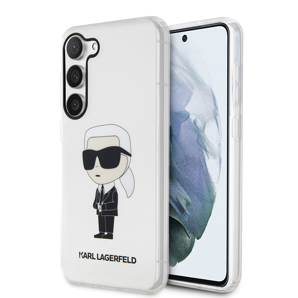 Pouzdro pro Samsung Galaxy S23 S911, Karl Lagerfeld, Ikonik Karl, Průhledné