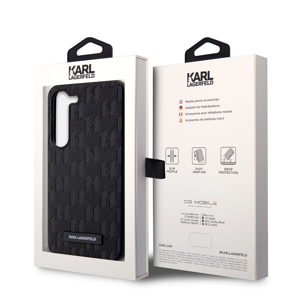 Pouzdro pro Samsung Galaxy S23 S911, Karl Lagerfeld, Saffiano Monogram Metal Logo, Černá