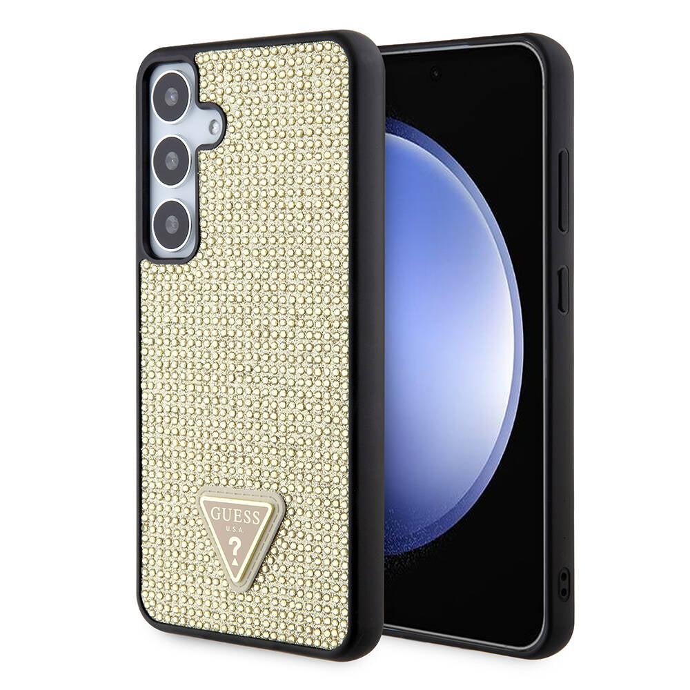 Pouzdro pro Samsung Galaxy S24+ S926, Guess, Rhinestone Triangle Logo, Zlaté