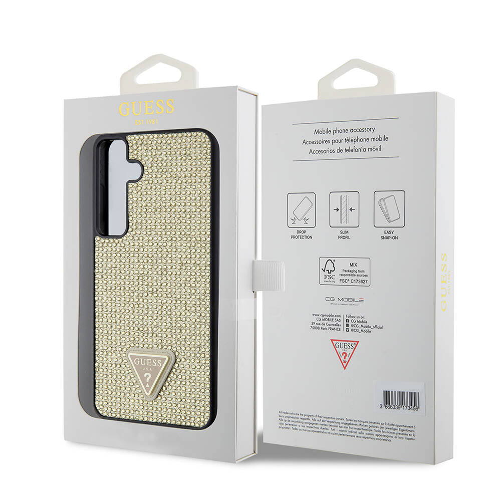 Pouzdro pro Samsung Galaxy S24+ S926, Guess, Rhinestone Triangle Logo, Zlaté