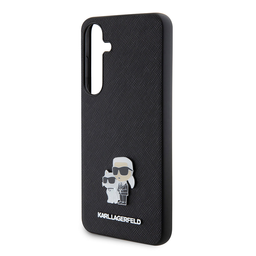 Pouzdro pro Samsung Galaxy S24+ S926, Karl Lagerfeld, Saffiano Karl & Choupette Metal, Černá