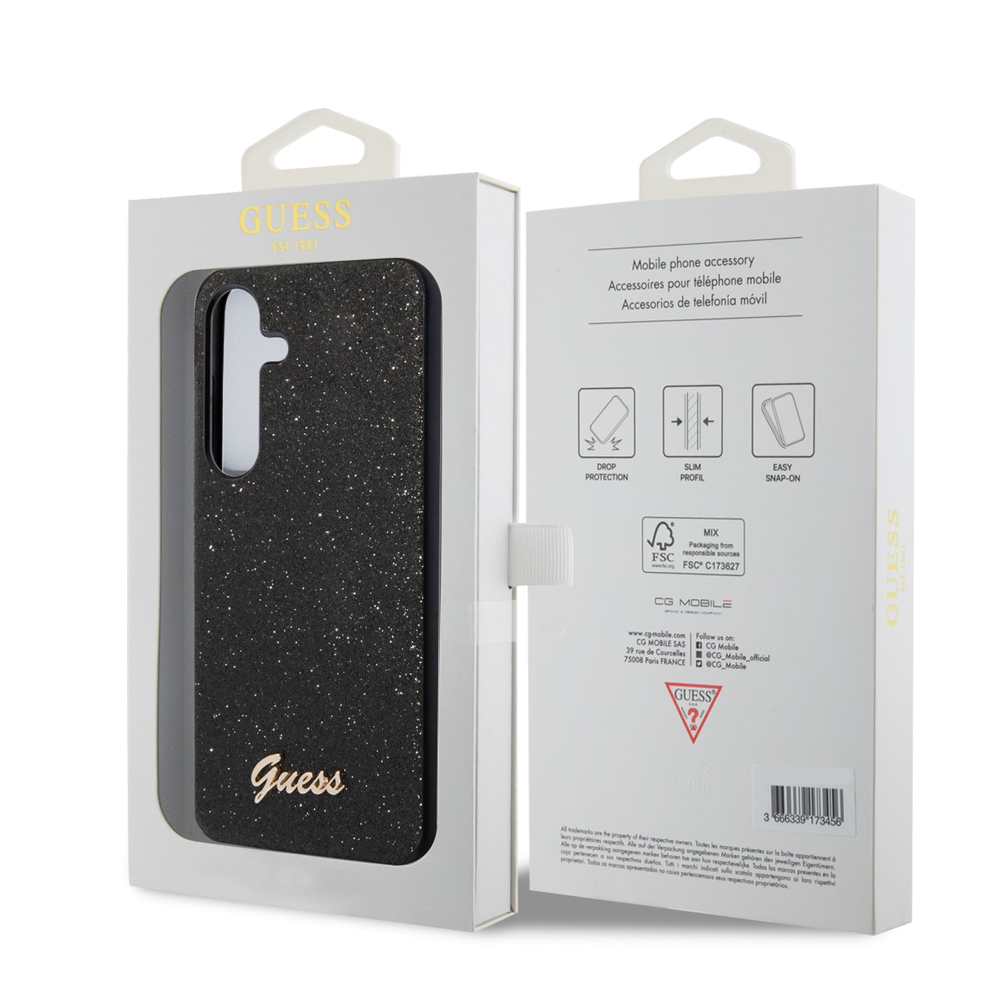 Case for Samsung Galaxy S24 S921, Guess, Glitter Script, Black