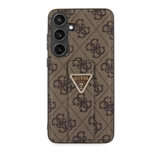 Pouzdro pro Samsung Galaxy S24 S921, Guess, Grip Stand 4G Triangle Strass, Hnědá