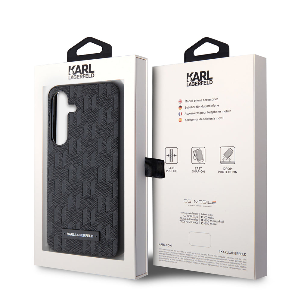 Pouzdro pro Samsung Galaxy S24 S921, Karl Lagerfeld, Saffiano Mono Metal Logo, Černá