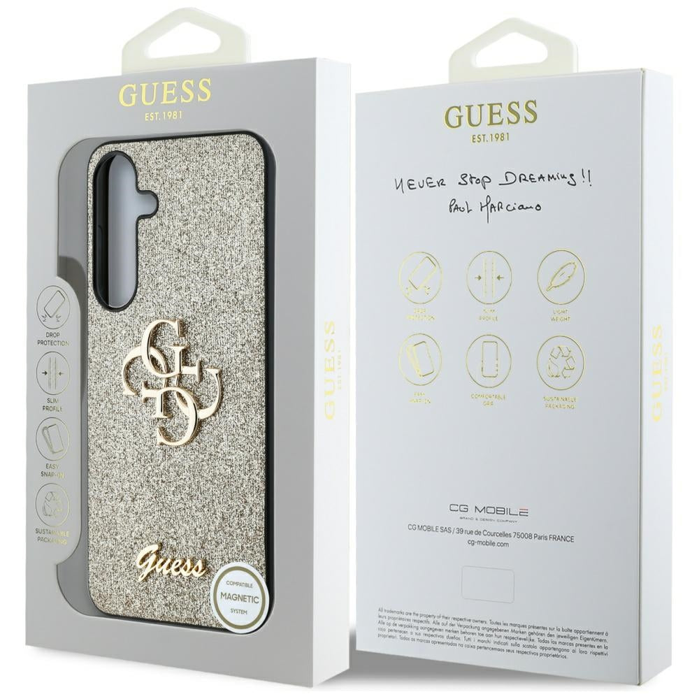Pouzdro pro Samsung Galaxy S25 S931, Guess, Glitter Big 4G Script, Zlaté