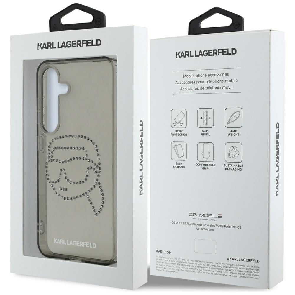 Pouzdro pro Samsung Galaxy S25 S931, Karl Lagerfeld, IML Rhinestones Karl's Head, Černá
