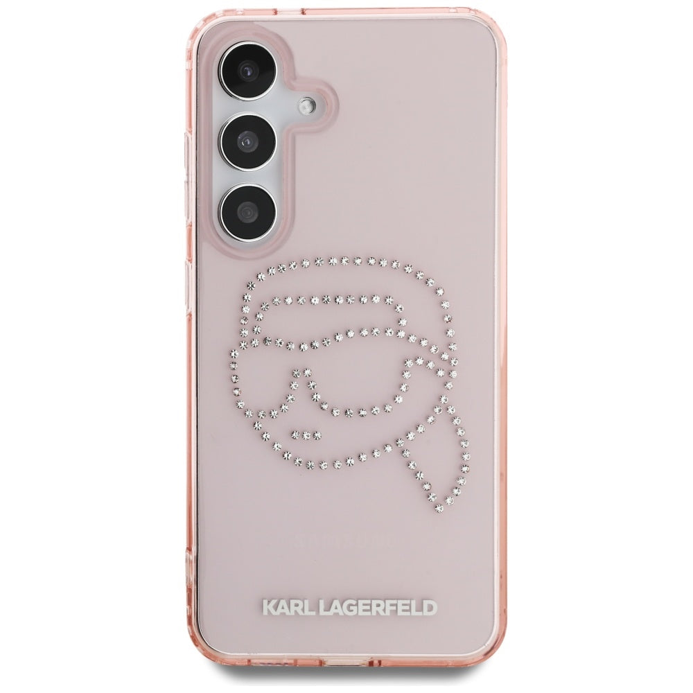 Pouzdro pro Samsung Galaxy S25 S931, Karl Lagerfeld, IML Rhinestones Karl's Head, Růžové