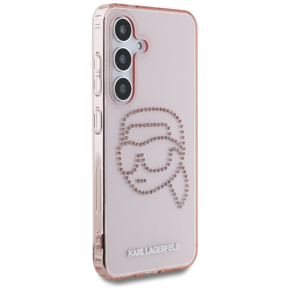 Pouzdro pro Samsung Galaxy S25 S931, Karl Lagerfeld, IML Rhinestones Karl's Head, Růžové