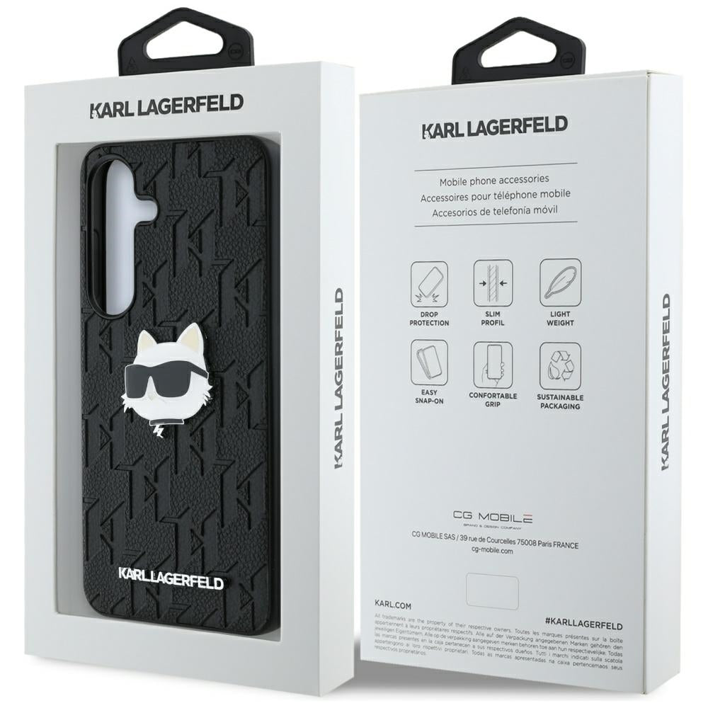 Pouzdro pro Samsung Galaxy S25 S931, Karl Lagerfeld, Monogram Choupette's Head, Černá