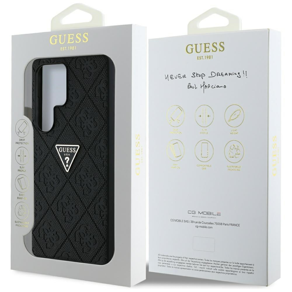 Pouzdro pro Samsung Galaxy S25 Ultra S938, Guess, Grained Hot Stamp 4G Triangle, Černá