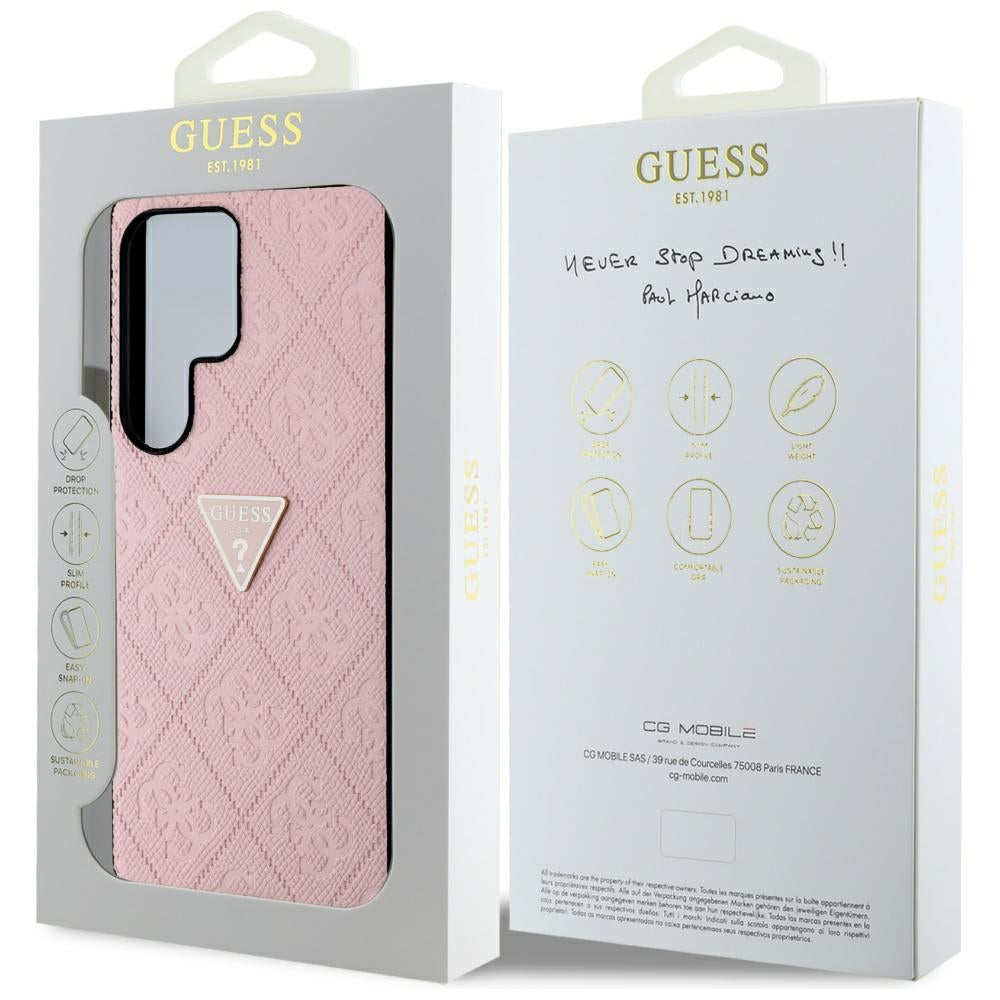 Pouzdro pro Samsung Galaxy S25 Ultra S938, Guess, Grained Hot Stamp 4G Triangle, Růžové