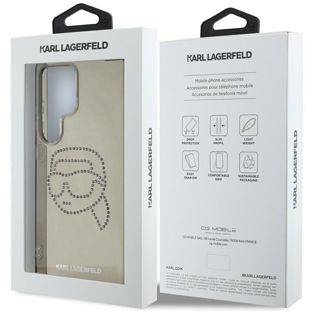 Pouzdro pro Samsung Galaxy S25 Ultra S938, Karl Lagerfeld, IML Rhinestones Karl's Head, Černá