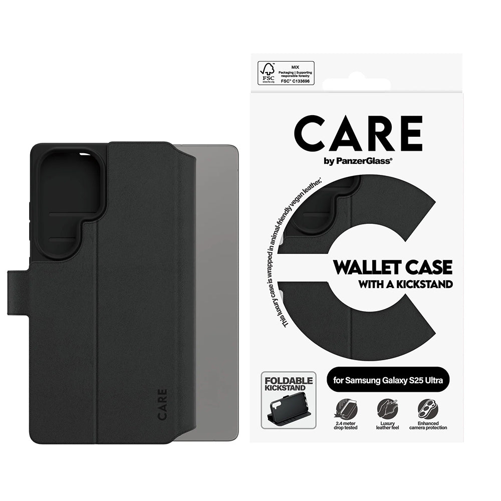 Pouzdro pro Samsung Galaxy S25 Ultra S938, PanzerGlass, Care Feature Kickstand Wallet, Černá