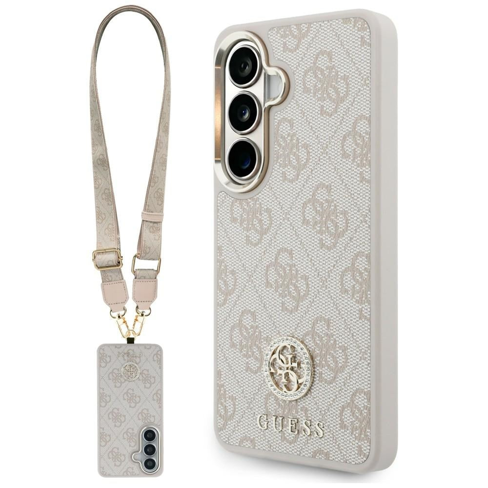 Pouzdro pro Samsung Galaxy S26 S942, GUESS, 4G Big Rhinestone Triangle Strap, Růžové
