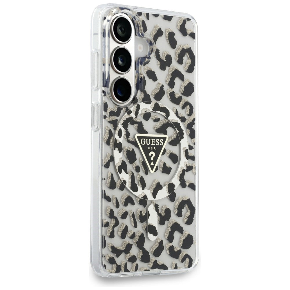 Pouzdro MagSafe pro Samsung Galaxy S26 S942, Guess, IML Leopard Pattern, Černá