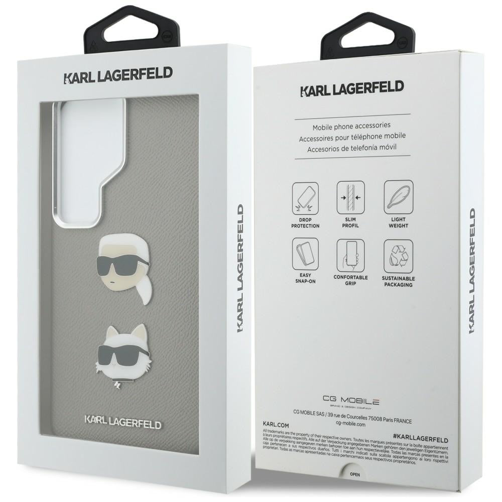Pouzdro pro Samsung Galaxy S26 Ultra S948, Karl Lagerfeld, Saffiano Karl & Choupette's Head Pin, Šedé