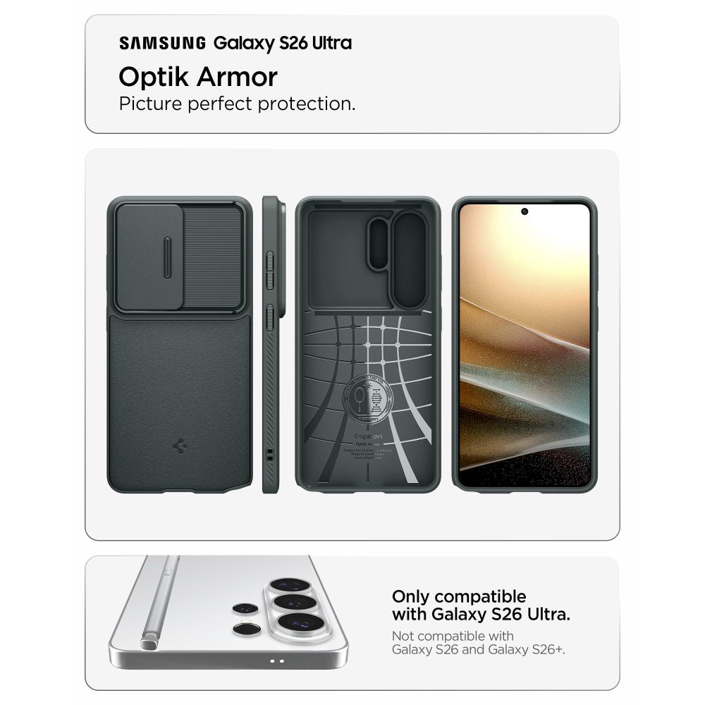 Pouzdro pro Samsung Galaxy S26 Ultra S948, Spigen, Optik Armor, Zelená ACS10688