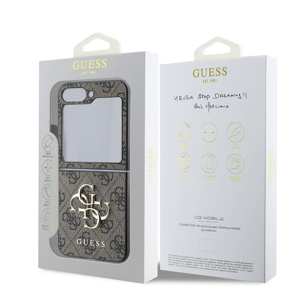 Pouzdro pro Samsung Galaxy Z Flip7 F766, Guess, 4G Metal Logo, Hnědá