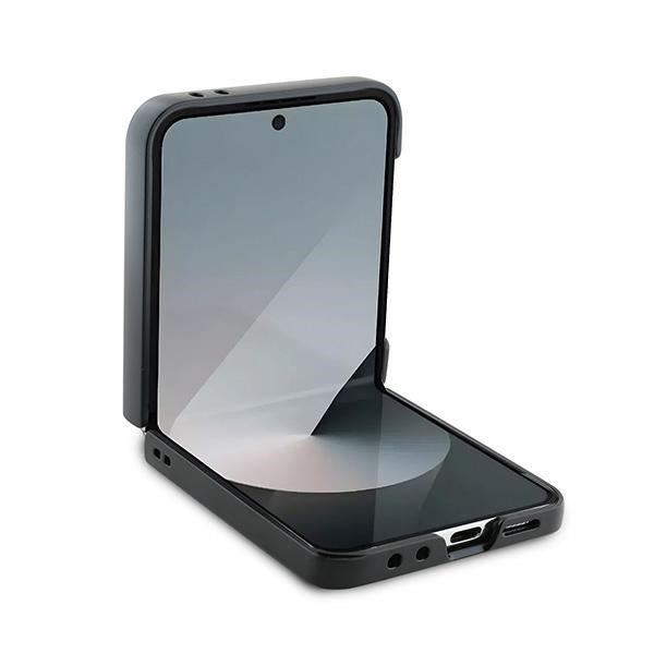 Pouzdro pro Samsung Galaxy Z Flip7 FE F761 / Z Flip6 F741, Karl Lagerfeld, Saffiano Karl & Choupette Metal, Černá