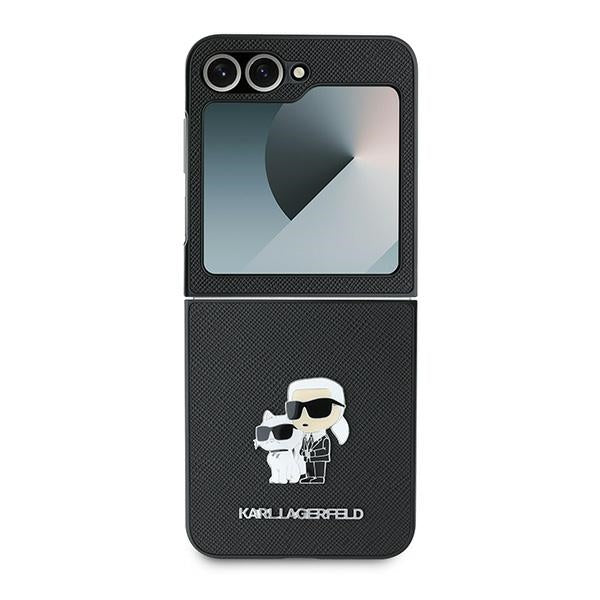 Pouzdro pro Samsung Galaxy Z Flip7 FE F761 / Z Flip6 F741, Karl Lagerfeld, Saffiano Karl & Choupette Metal, Černá