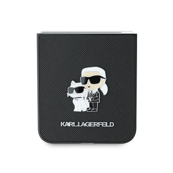 Pouzdro pro Samsung Galaxy Z Flip7 FE F761 / Z Flip6 F741, Karl Lagerfeld, Saffiano Karl & Choupette Metal, Černá