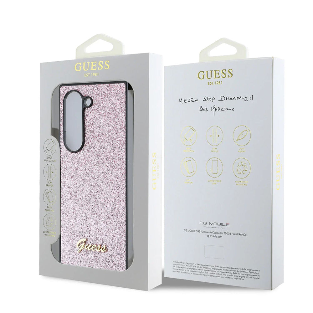 Pouzdro pro Samsung Galaxy Z Fold6 F956, Guess, Glitter Script, Růžové