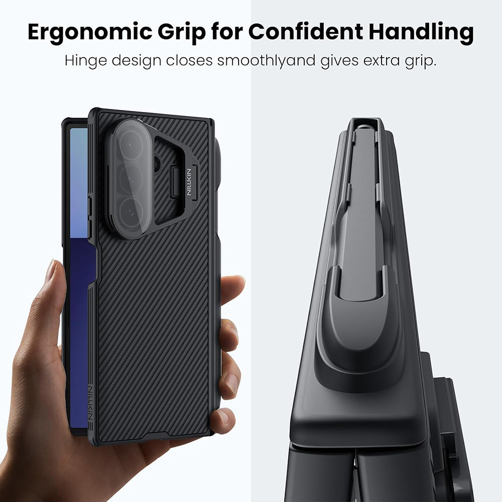 Pouzdro pro Samsung Galaxy Z Fold7 F966, Nillkin, CamShield Prop s průhledným krytem objektivu a držákem na S-Pen, černé