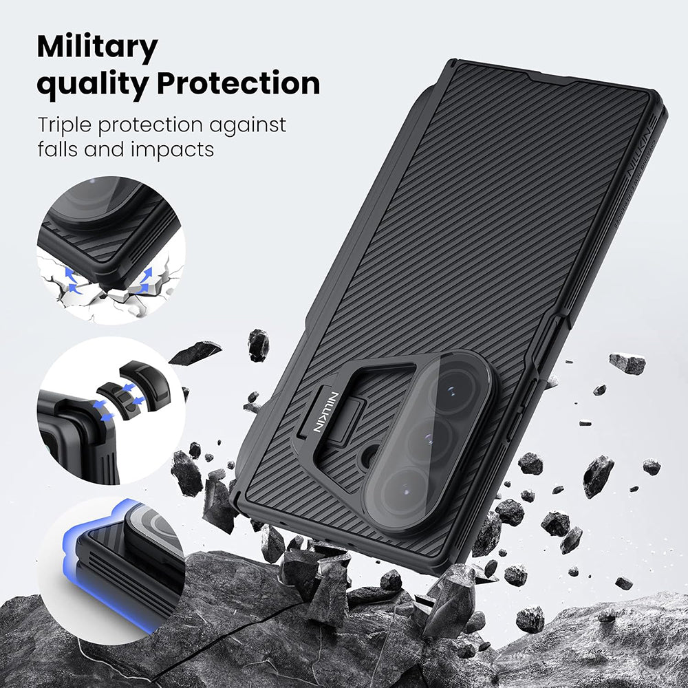 Pouzdro pro Samsung Galaxy Z Fold7 F966, Nillkin, CamShield Prop s průhledným krytem objektivu a držákem na S-Pen, černé