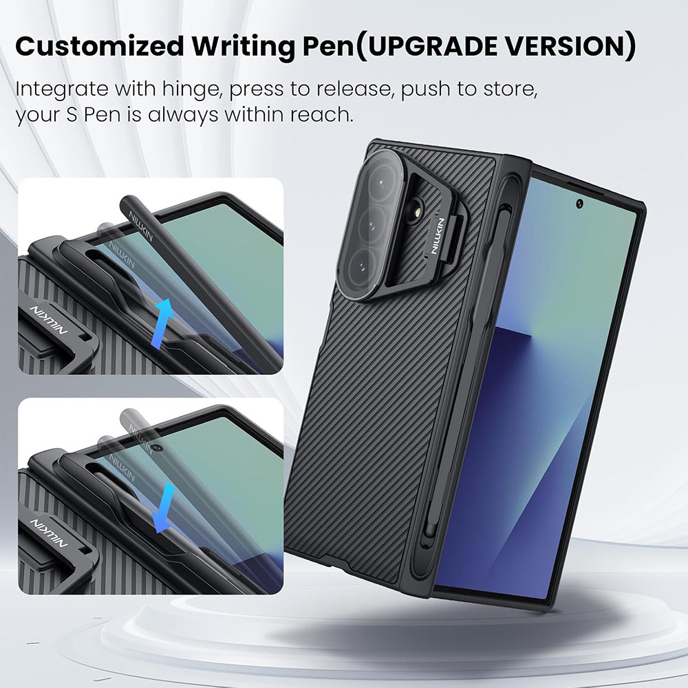 Pouzdro pro Samsung Galaxy Z Fold7 F966, Nillkin, CamShield Prop s průhledným krytem objektivu a držákem na S-Pen, černé
