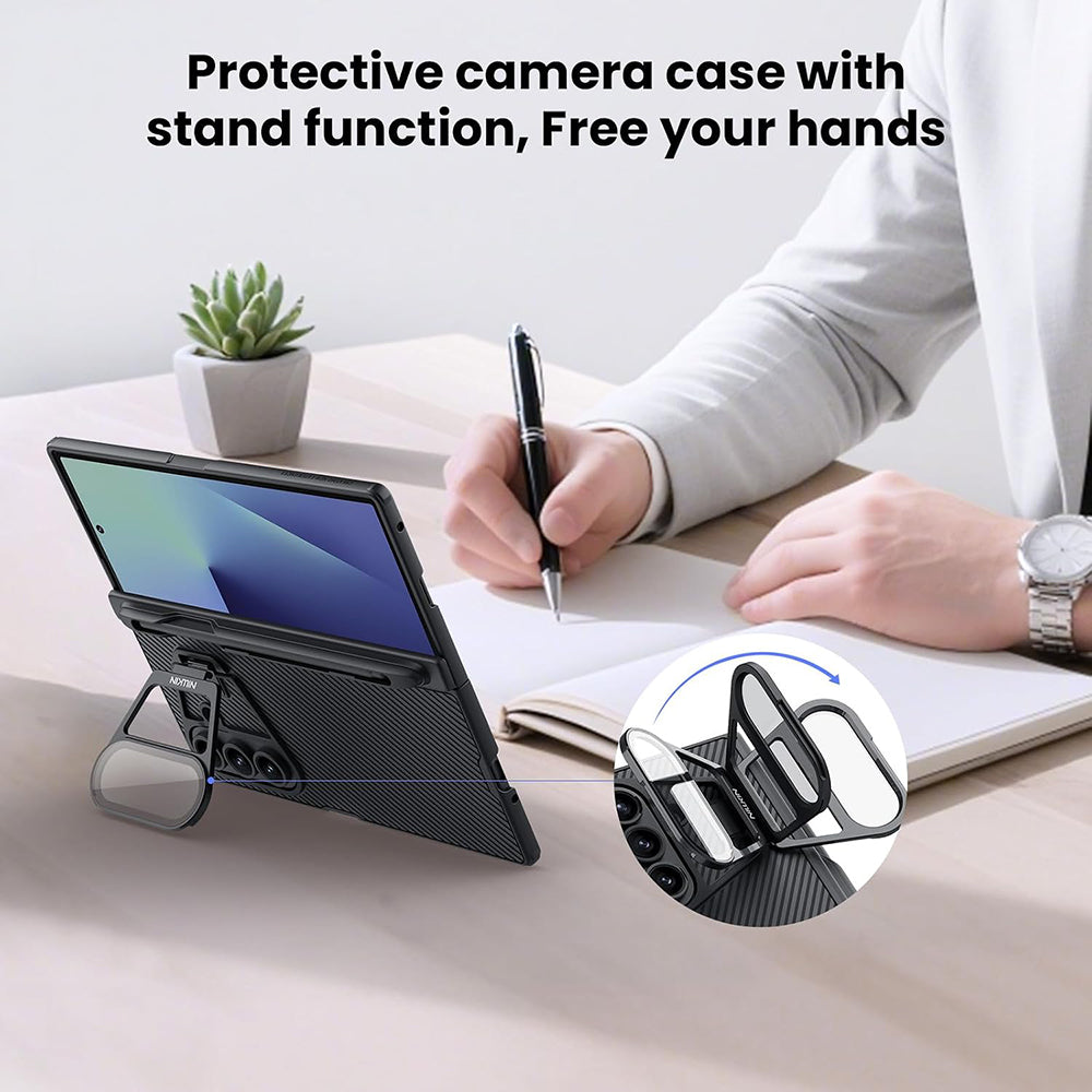 Pouzdro pro Samsung Galaxy Z Fold7 F966, Nillkin, CamShield Prop s průhledným krytem objektivu a držákem na S-Pen, černé