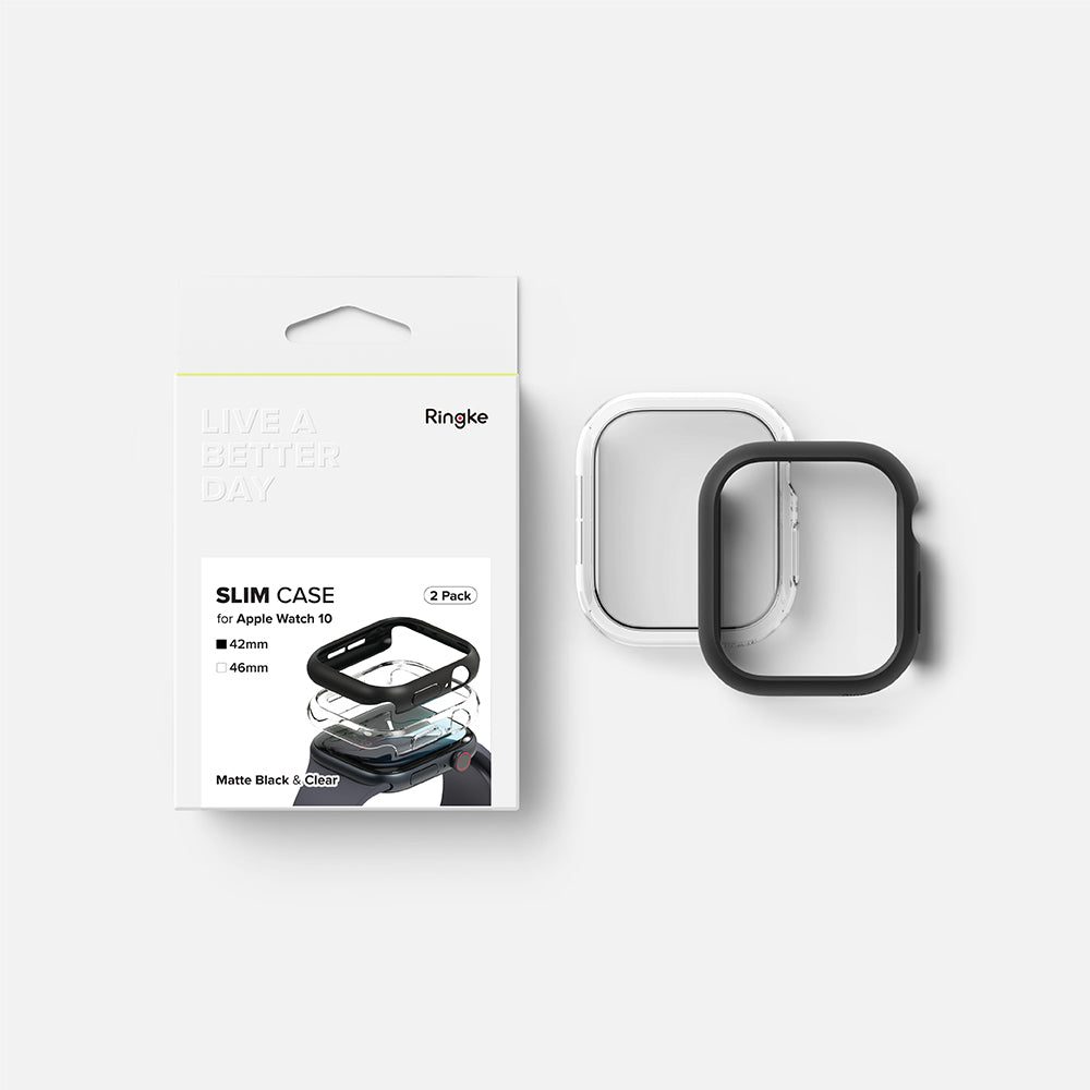 Pouzdro Ringke Slim pro Apple Watch Series 10 / 11 46mm, Sada 2 kusy, Matná černá / Průhledná