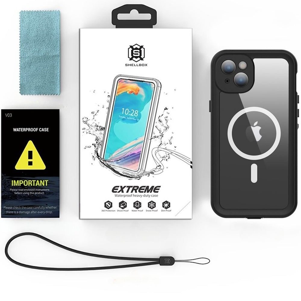 Vodotěsné pouzdro MagSafe pro Apple iPhone 15 Plus, ShellBox, černé