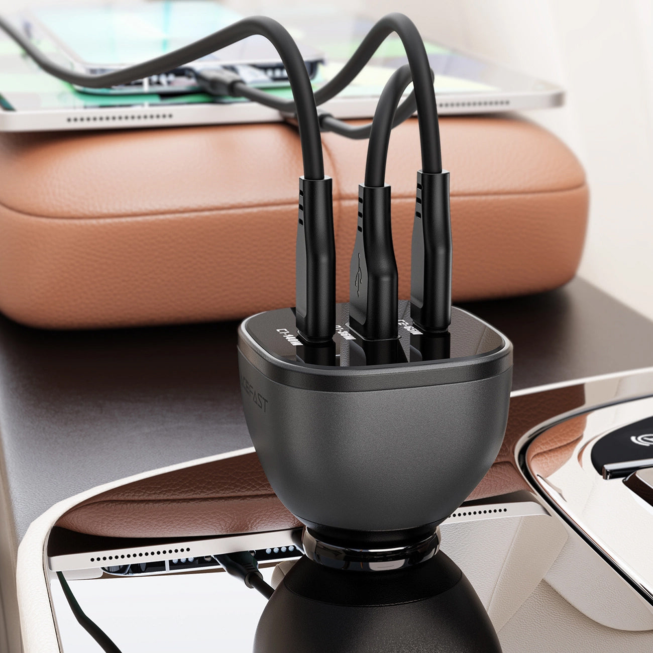 Auto nabíječka Acefast B14, 165W, 5A, 1 x USB-A - 2 x USB-C, Černá