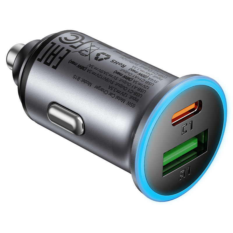 Auto nabíječka Acefast B15, 65W, 3.25A, 1 X USB-A - 1 x USB-C, šedá