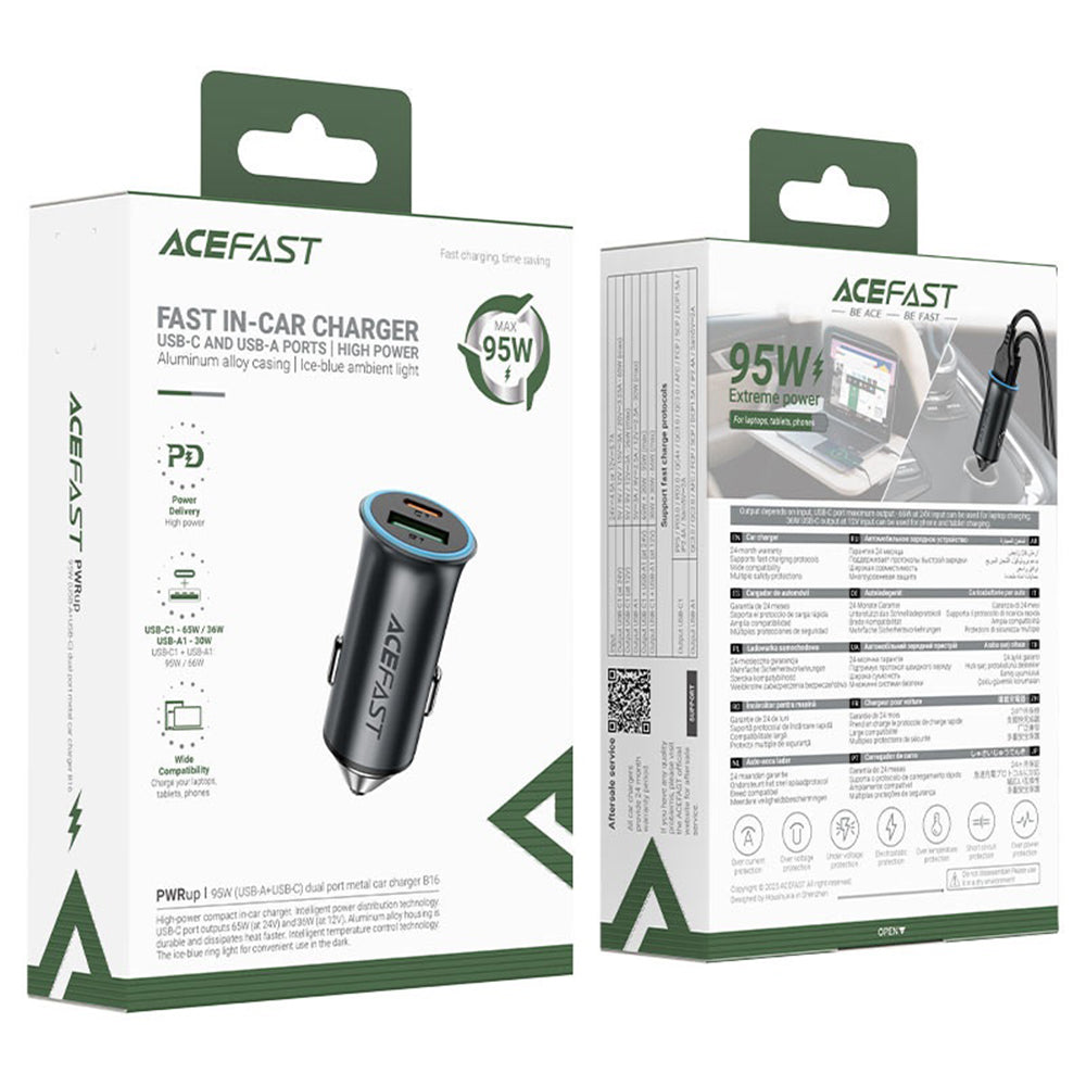 Auto nabíječka Acefast B16, 95W, 3.25A, 1 x USB-A - 1 x USB-C, Šedá