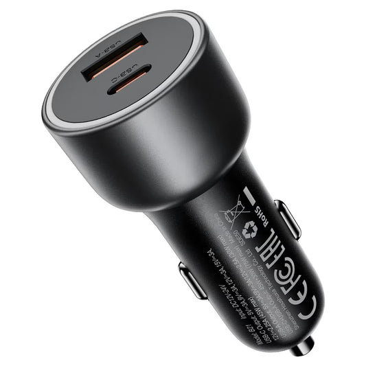 Acefast B21 Car Charger, 75W, 3A, 1 x USB-A - 1 x USB-C, Gray