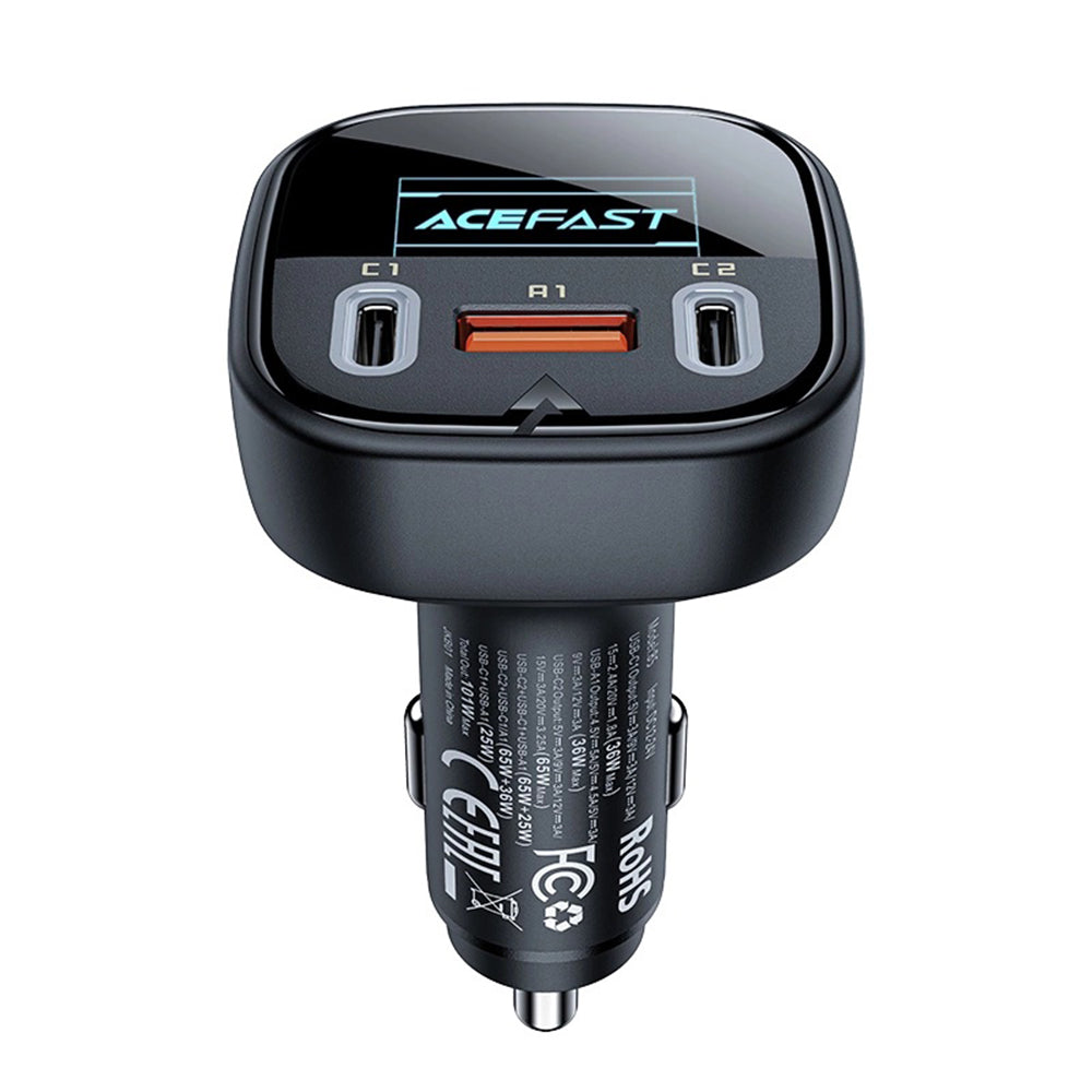 Auto nabíječka Acefast B5 Display, 101W, 5A, 1 x USB-A - 2 x USB-C, Černá