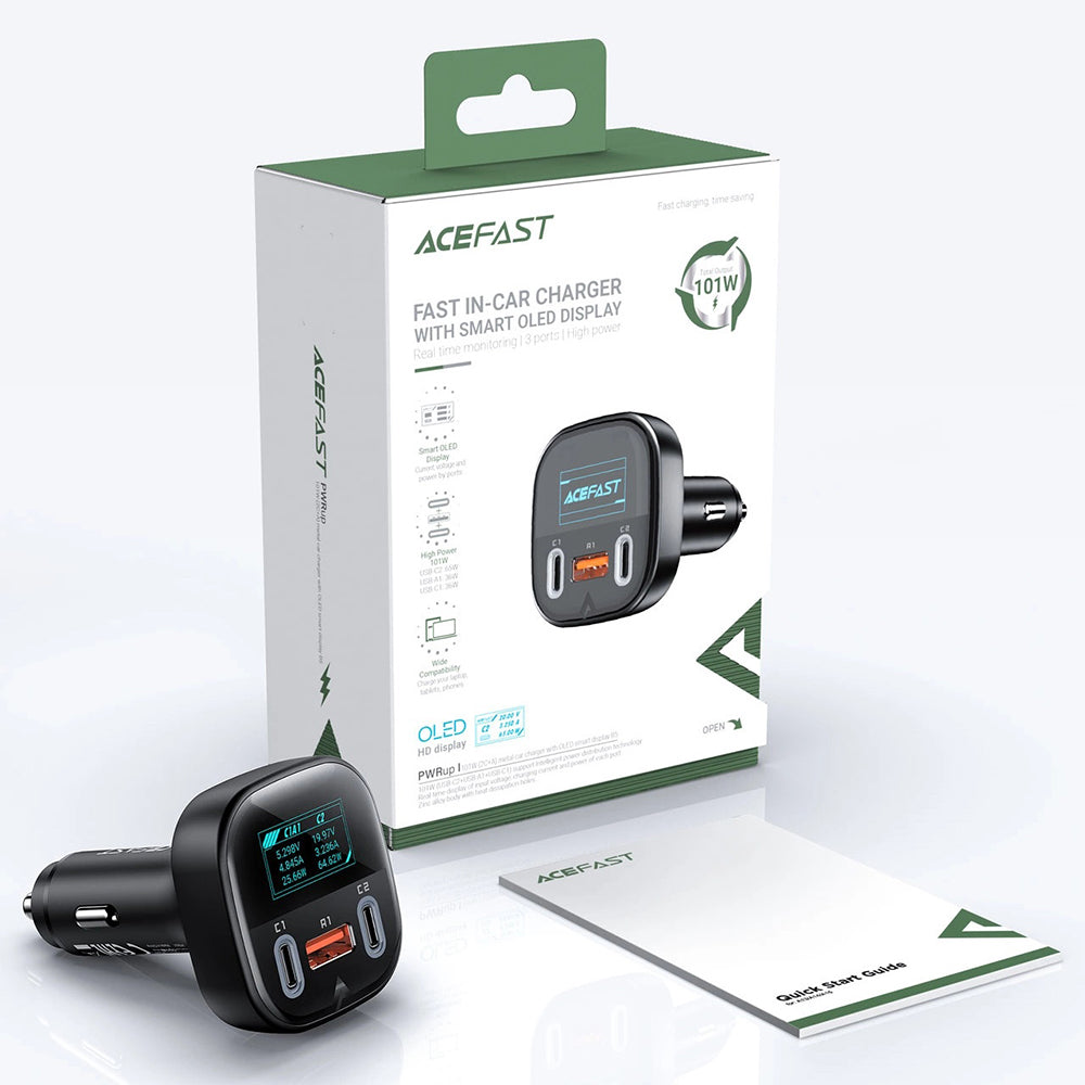 Auto nabíječka Acefast B5 Display, 101W, 5A, 1 x USB-A - 2 x USB-C, Černá