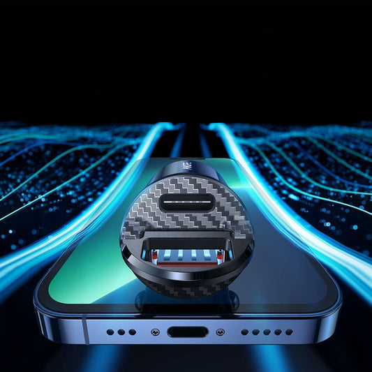 Auto nabíječka Ainope, 30W, 5A, 1 x USB-A - 1 x USB-C, Černá