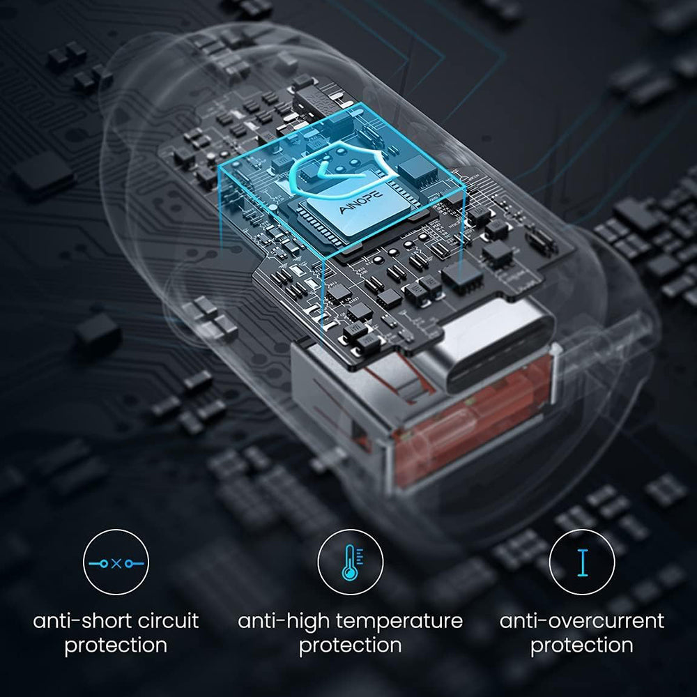 Auto nabíječka Ainope, 30W, 5A, 1 x USB-A - 1 x USB-C, Černá