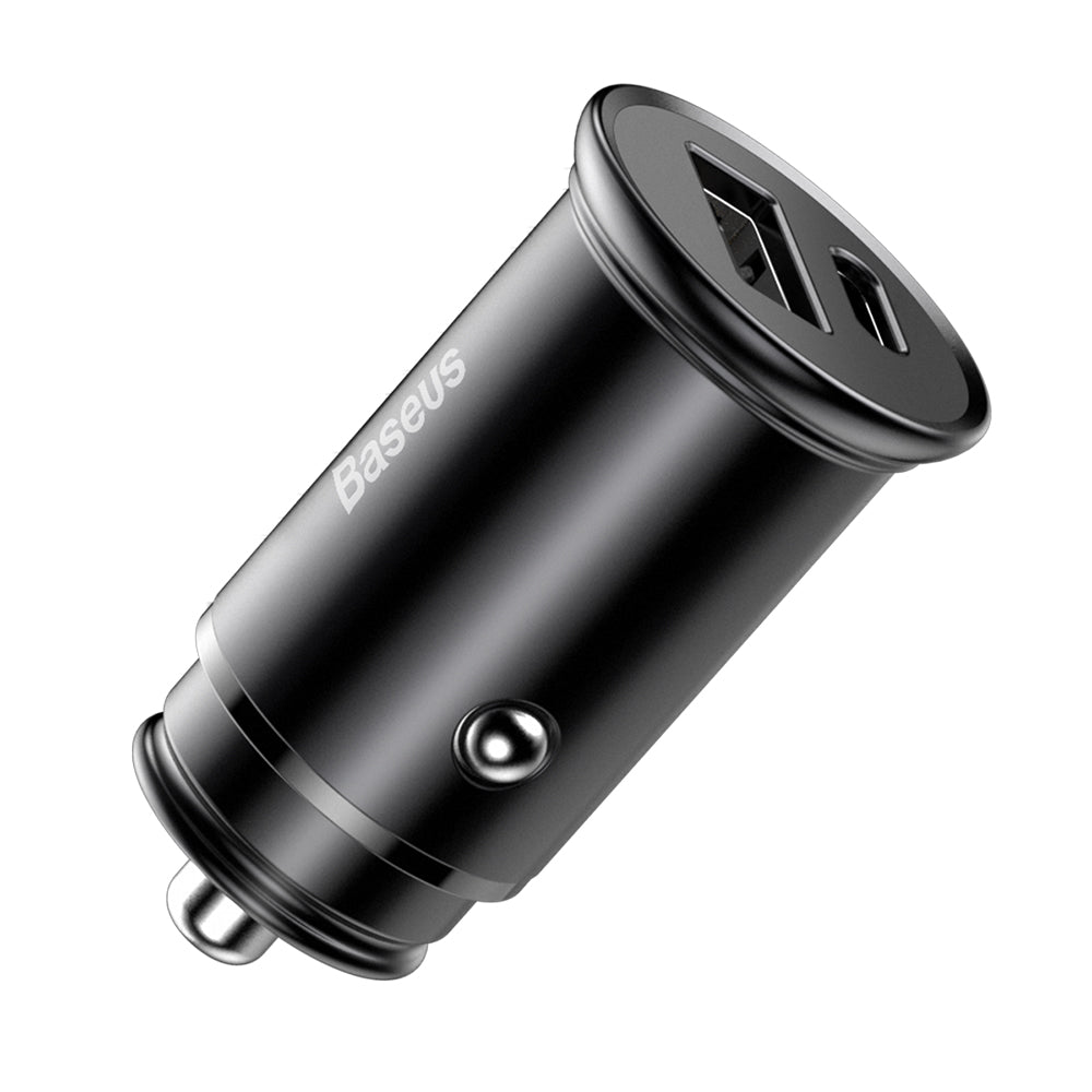 Baseus Circular Metal Car Charger, 30W, 5A, 1 x USB-A - 1 x USB-C, Black