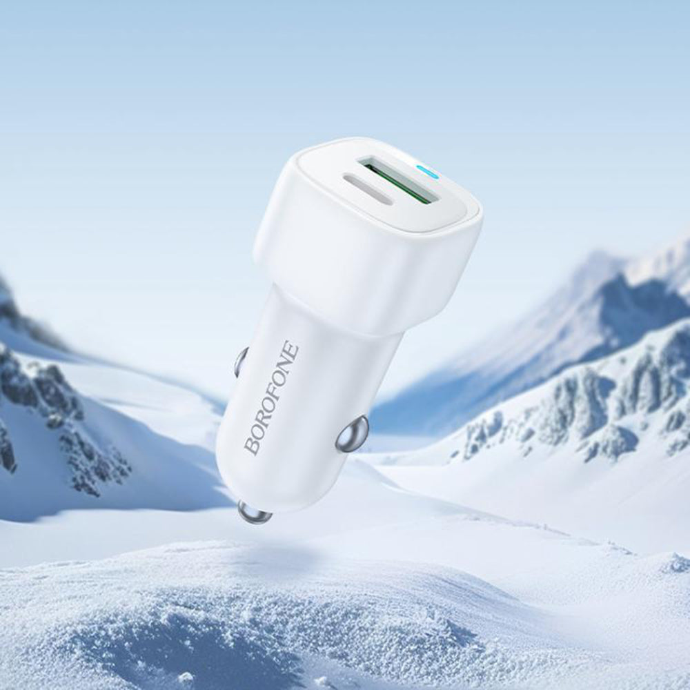 Auto nabíječka Borofone BZ34B Cloud, 20W, 3A, 1 x USB-A - 1 x USB-C, Bílá